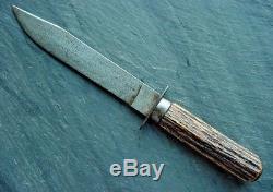 Old Hand Made Forged Bowie Style Hunting Knife Vintage A+ Stag Handle 7 Bl NR