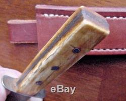 Old MAREK Handmade Hunting Knife Custom 4.75 Bl Vintage Amber Bone with SHEATH