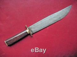 Old MAREK Maker BOWIE KNIFE 9 Blade Hand Filed Brass Mounts Wood Handle Hunting