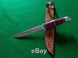 Old RARE c. 1930's-40's KINFOLKS RED Celluloid Handle Hunting Knife M-R330-4-1/2