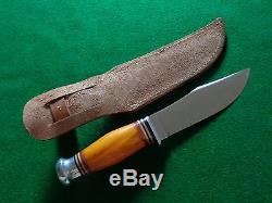 Old RARE c. 1930's-40's KINFOLKS Yellow Amber Handle Hunting Knife