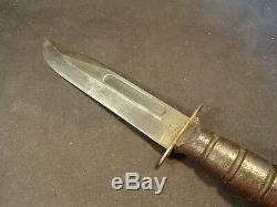 Old Vtg Military US Camillus Fighting Fixed Blade Knife With Leather Sheath