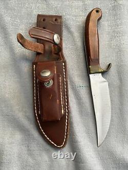 Olsen OK Knife with Brown Leather Case Inlcudes Knife Sharpener Skinner Hunting