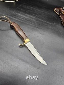 Olson OK Hunting Knife with Original Sheath Brass Finger Grip Stock Vtg