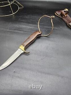 Olson OK Hunting Knife with Original Sheath Brass Finger Grip Stock Vtg