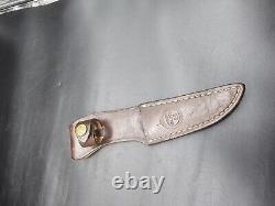 Olson OK Hunting Knife with Original Sheath Brass Finger Grip Stock Vtg