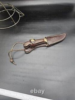 Olson OK Hunting Knife with Original Sheath Brass Finger Grip Stock Vtg