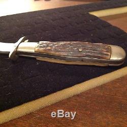 Original SAFETY HUNT Blade Hunt USA Old MARBLES Stag Knife Fold Sheath Case
