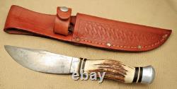 PREMIER LIFETIME GERMANY Woodcraft Style Hunting Knife Stag Handles Nice