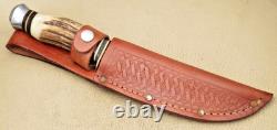 PREMIER LIFETIME GERMANY Woodcraft Style Hunting Knife Stag Handles Nice