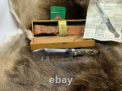 Pre 1964 Puma 6377 White Hunter Knife Stag Handles Sheath Presentation Box A1