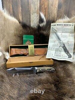 Pre 1964 Puma 6377 White Hunter Knife Stag Handles Sheath Presentation Box A1