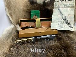 Pre 1964 Puma 6377 White Hunter Knife Stag Handles Sheath Presentation Box A1