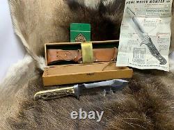 Pre 1964 Puma 6377 White Hunter Knife Stag Handles Sheath Presentation Box A1