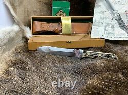 Pre 1964 Puma 6377 White Hunter Knife Stag Handles Sheath Presentation Box A1