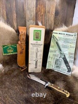 Pre 1964 Puma 6377 White Hunter Knife Stag Handles Sheath Presentation Box A2