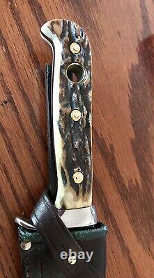 Pre 1964 Puma 6377 White Hunter Knife Stag Handles Sheath Pristine Condition