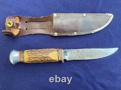 Pre-1964 Puma Solingen Hunting Knife. Full Tang. Etched Blade. Sheath. NR