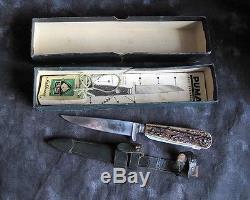 Puma #3591 Waidmesser Hunting Knife withStag & Saw in Box, 1950s Germany