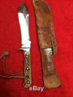 Puma #6377 White Hunter Knife 1967 Vintage withOriginal Leather Scabbard