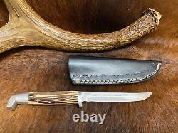 Queen Stainless Fixed Blade Hunting Knife, USA, Winterbottom Bone, 9 3/8