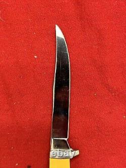 Queen Steel # 85A Fixed Blade Knife With Yellow Handle & Leather Sheathe