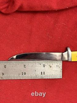 Queen Steel # 85A Fixed Blade Knife With Yellow Handle & Leather Sheathe