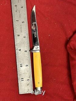 Queen Steel # 85A Fixed Blade Knife With Yellow Handle & Leather Sheathe