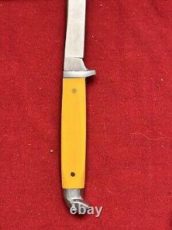 Queen Steel # 85A Fixed Blade Knife With Yellow Handle & Leather Sheathe