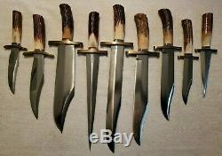 RANDALL MADE KNIVES Set of 9 Model 12 Bowie & 13 Toothpick Knife Stag 1960s-70s