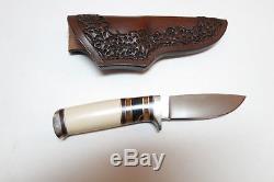 RANDY LEE St Johns AZ Custom 7 3/8 Fixed Blade HUNTING KNIFE & Sonja Lee Sheath