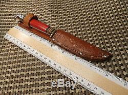 RARE 1931-'52 PAT'D WESTERN Boulder USA P28 HUNTING KNIFE Vtg RED HANDLE with Case