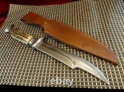 RARE 1950s SOLINGEN GERMANY STAG BONE 13.5 EDGE BRAND BOWIE HUNTING KNIFE /CASE