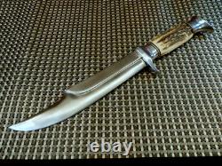 RARE 1950s SOLINGEN GERMANY STAG BONE 13.5 EDGE BRAND BOWIE HUNTING KNIFE /CASE