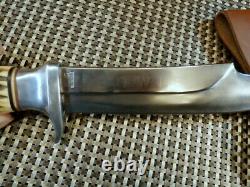 RARE 1950s SOLINGEN GERMANY STAG BONE 13.5 EDGE BRAND BOWIE HUNTING KNIFE /CASE