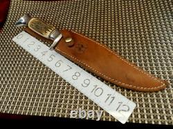 RARE 1950s SOLINGEN GERMANY STAG BONE 13.5 EDGE BRAND BOWIE HUNTING KNIFE /CASE