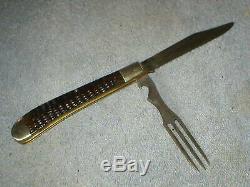 RARE Antique KA-BAR HOBO Knife Fork Combo Stag Handle union cutlery