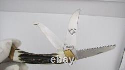 RARE & BEAUTIFUL BROWNING STAG HANDLE FOLDING KNIFE With ORIGINAL LEATHER SHEATH