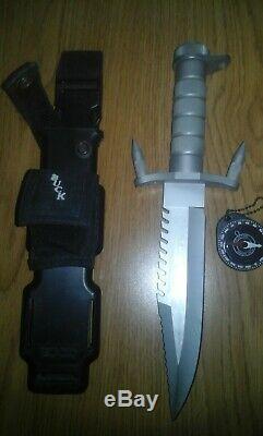 RARE Buckmaster 184 Hunting Survival 7.5 Fixed Blade Knife, Sheath & Compass