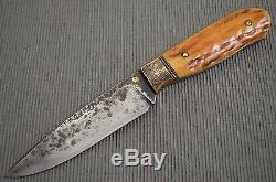 RARE Don Fogg, M. S. Brut De Forge Drop Point Hunting Knife, Stag Handle, Sheath