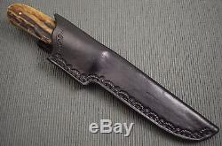 RARE Don Fogg, M. S. Brut De Forge Drop Point Hunting Knife, Stag Handle, Sheath