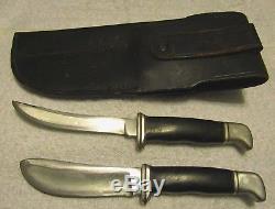 RARE FIND- BUCK Twin Hunting Knives (Knife Set) & Double Leather Flap Sheath