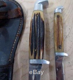 RARE FIND- Vintage Double / Twin / Buddy QUEEN Hunting Knives & Double Sheath