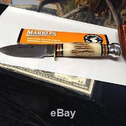 Rare Marbles Gladstone MI Marlin Stag Handle Fixed Blade Hunting Knife In Box