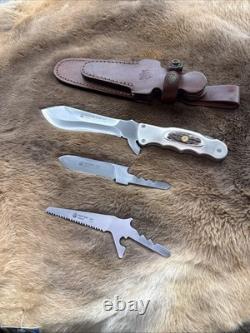 RARE! Puma White Hunter Multi Blade with Leather Sheath 282100 NOS NIB