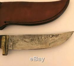 RARE VINTAGE 1970s DAVID BOYE HAND MADE KNIFE & SHEATH CUSTOM ENGRAVED DEER HUNT