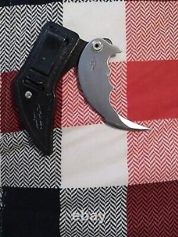 RARE VINTAGE KEMPO CLAW PROTOTYPE FIXED BLADE KNIFE with orig. Leather Sheath
