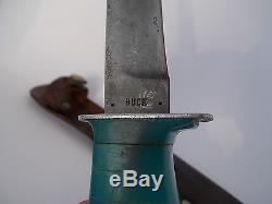 RARE Vintage Old Early Buck Hunting Knife REB Blue Lucite Handle Orignal Sheath