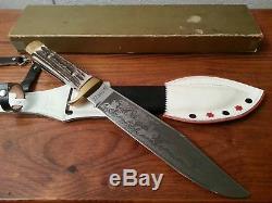 RARE Vintage XX L Solingen Germany Bowie Knife Stag bone hunting fighting withcase
