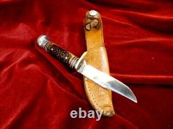 RARE WESTERN 648B USA 1965-75 HUNTING KNIFE & CASE VINTAGE 7 Jig Bone Stag Type